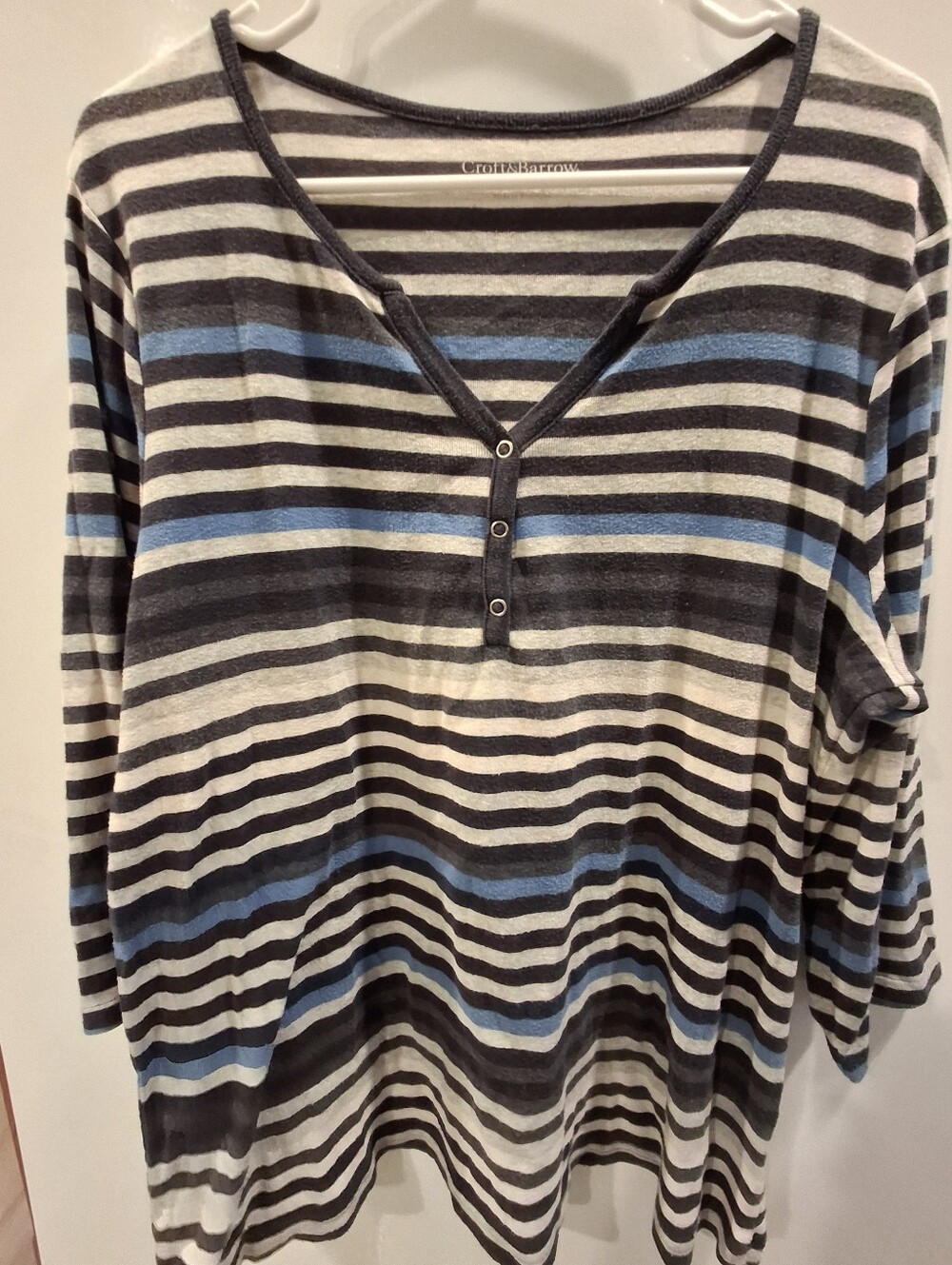 croft & barrow Blue, Black & White Striped Henley Long Sleeve Top